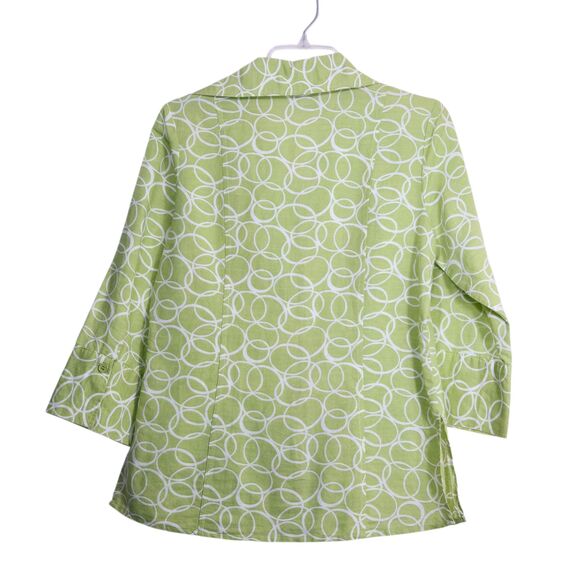 Harve Benard Small Light Green & White Linen Button Up 3/4 Length Sleeve Blouse - Picture 2 of 9